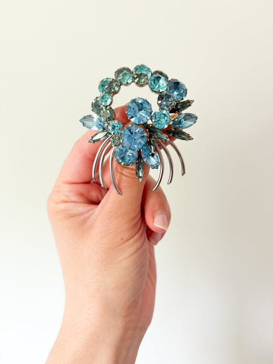 1950s Blue & Aqua Rhinestone Brooch