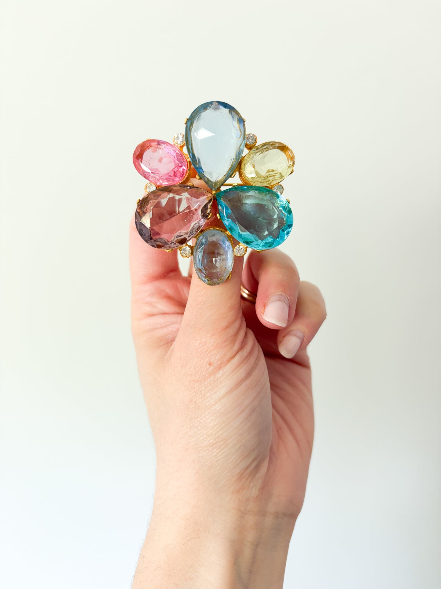 1950s Pastel Rhinestone Brooch