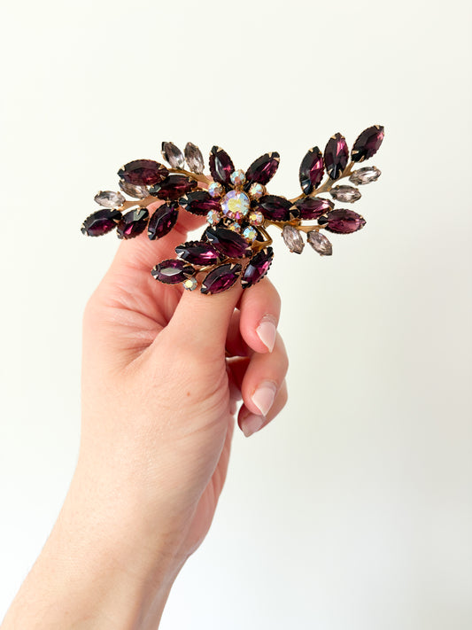 1960s Purple Rhinestone Brooch & Earring Set