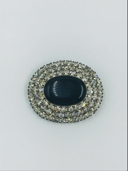 1960’s Vintage Rhinestone & Black Resin Brooch