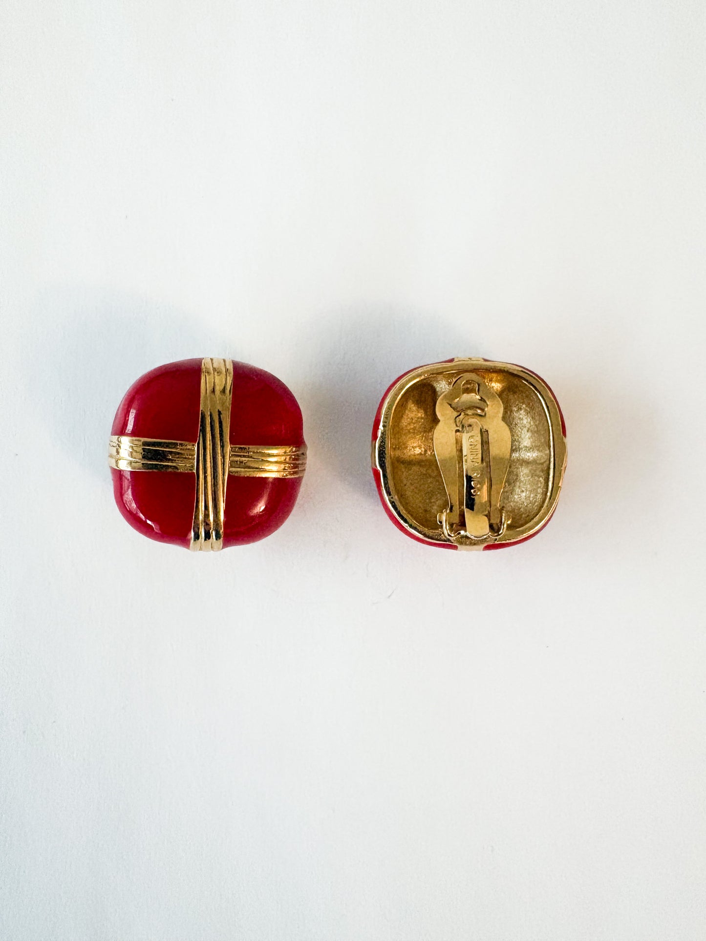 1990s Nina Ricci Red Button Earrings