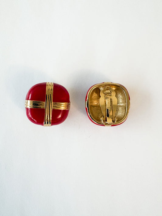 1990s Nina Ricci Red Button Earrings
