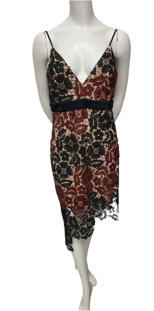 Bardot Maroon & Black Lace Dress Size 8