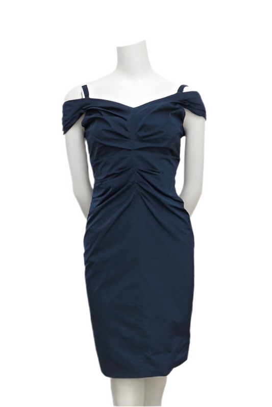 Lida Baday Navy Ruched Off Shoulder Dress Size 2