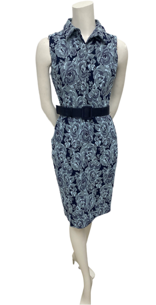 Badgley Mischka Navy Floral Lace Print Sleeveless Dress Size 6