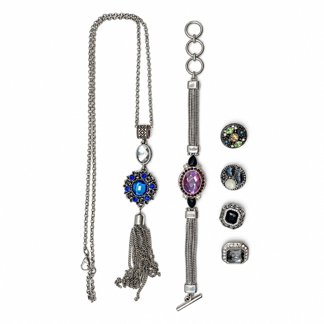 Vintage Interchangeable Snap Button Necklace & Bracelet Set