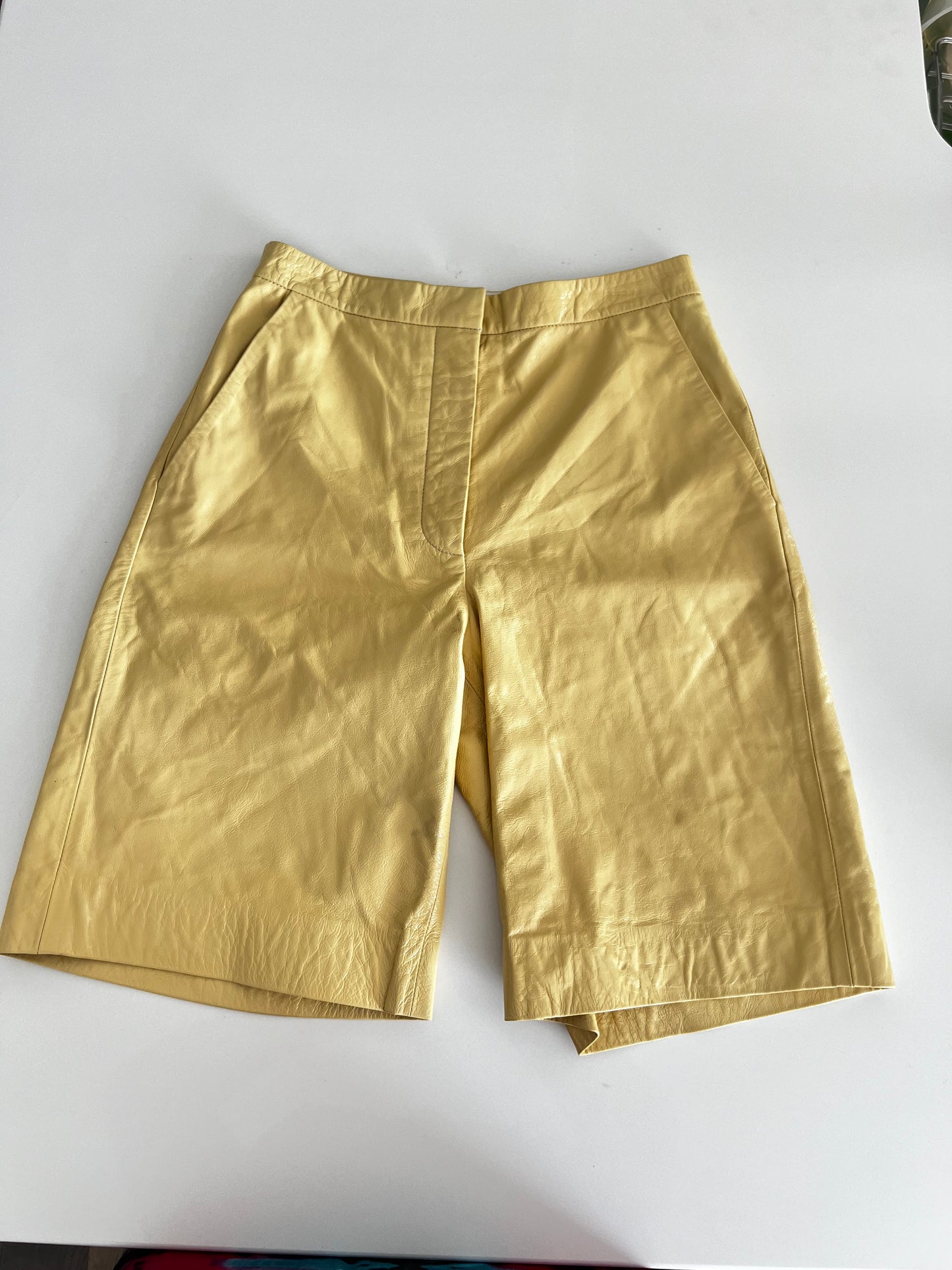 Remain Christensen Birger Maisy Yellow Straw Leather Shorts Size 28/ US6