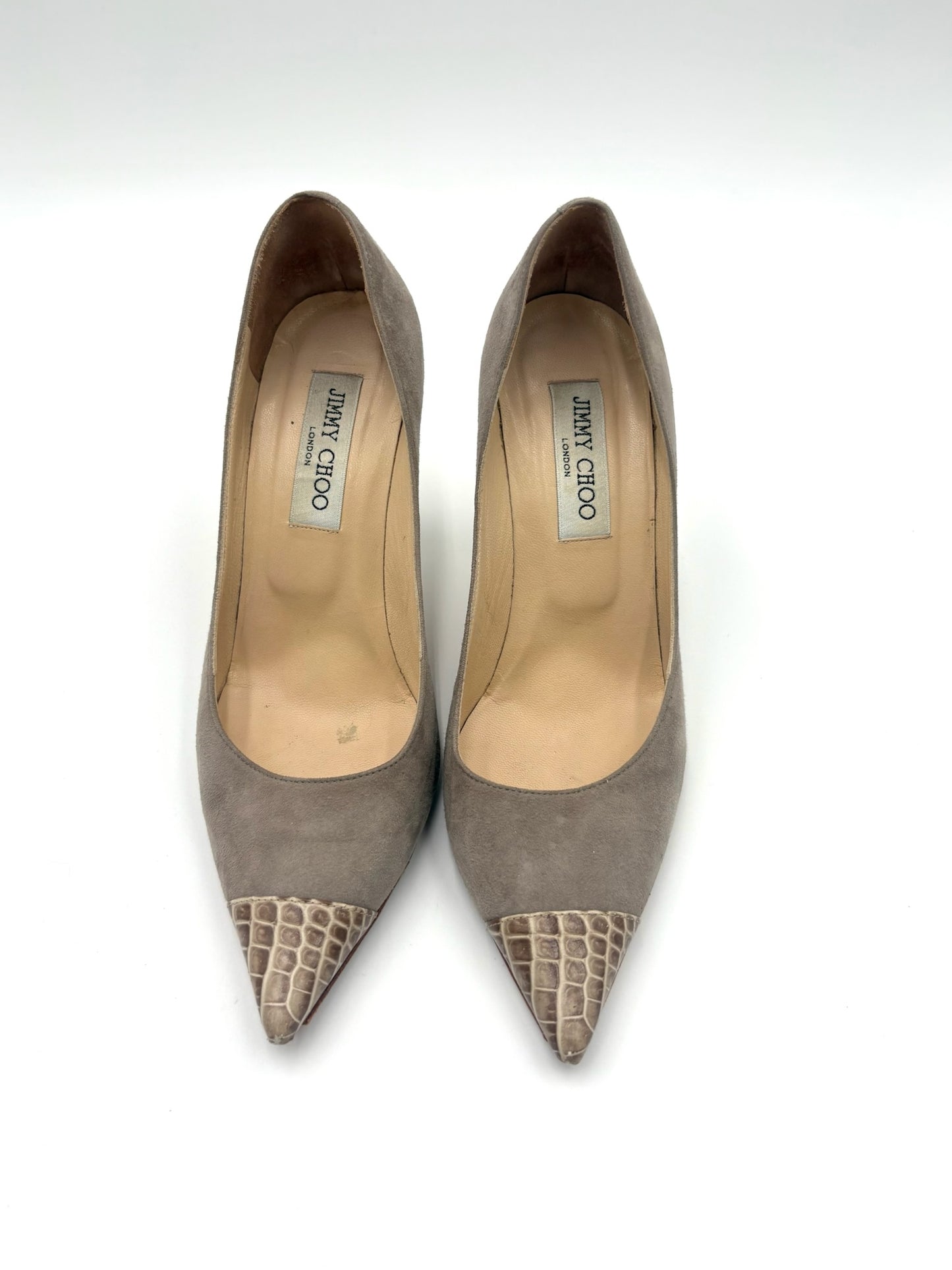 Jimmy Choo Taupe Grey Cap Toe Suede Pump Size 38