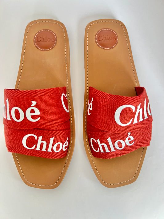 Brand New Chloe TerraCotta Red Woody Slides Size 42