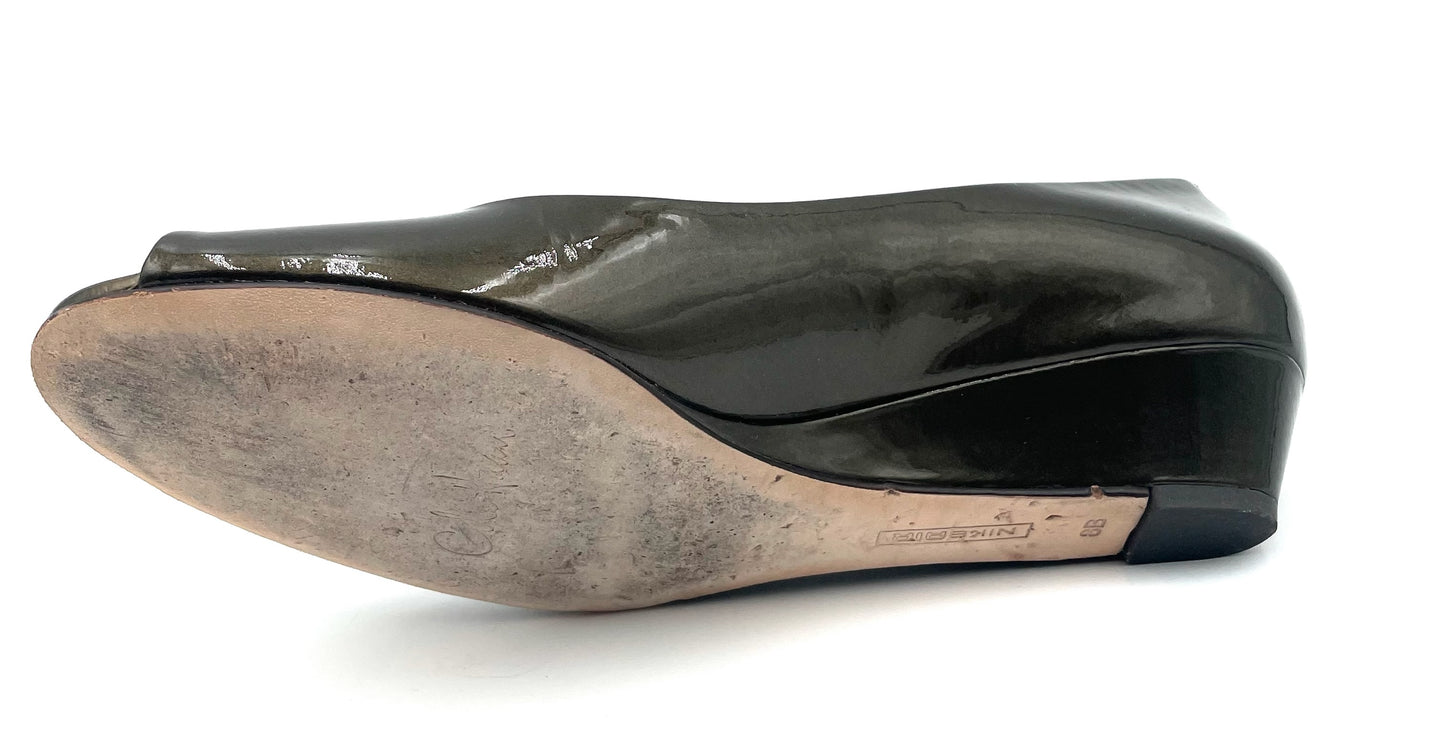 Stuart Weitzmann Grey Patent Open Toe Wedge Pump Size 8B
