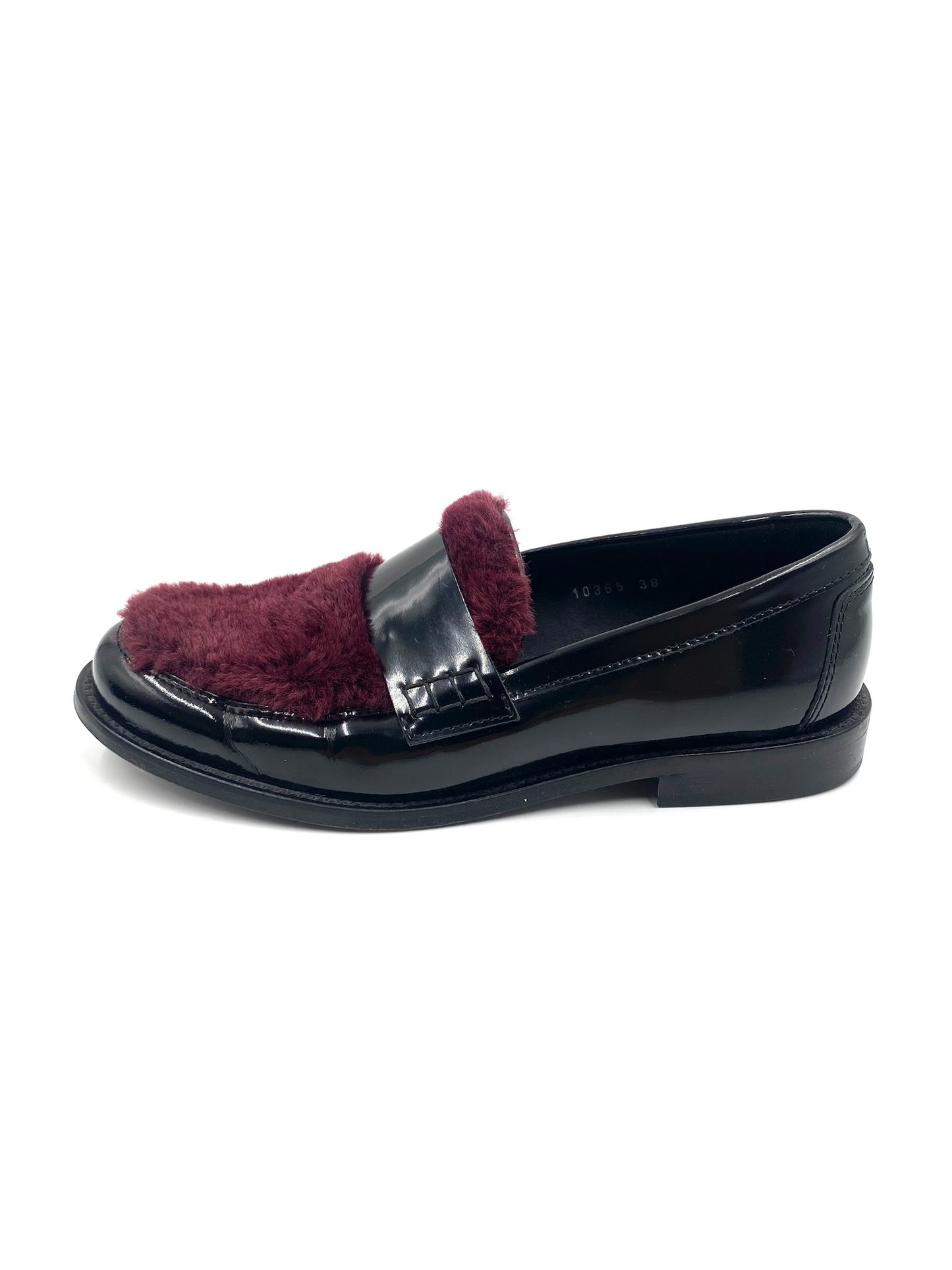 Joshua’s Black & Maroon Faux Fur Chunky Loafers Size 38