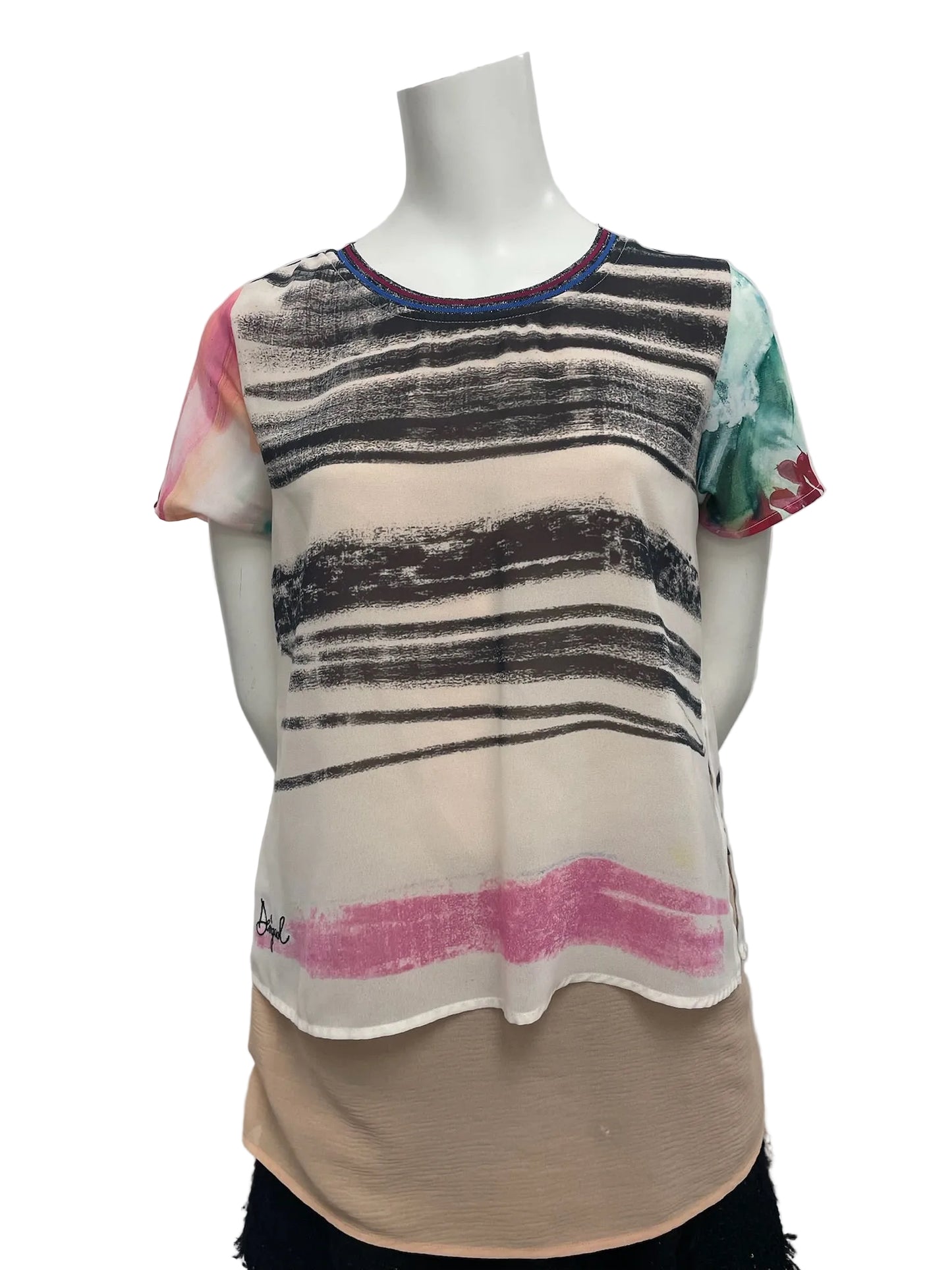 Desigual Multicolor Print Silk Blouse Size M