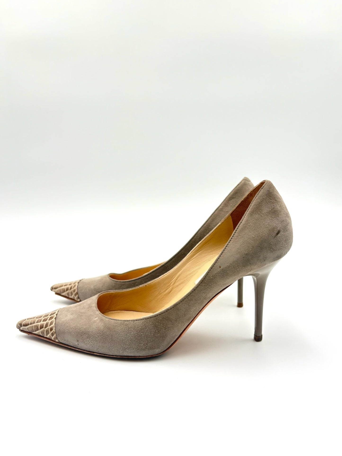 Jimmy Choo Taupe Grey Cap Toe Suede Pump Size 38
