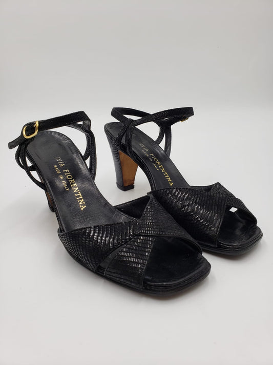 Silvia Fiorentina Black Strappy Kitten Heel Sandals Size 5.5