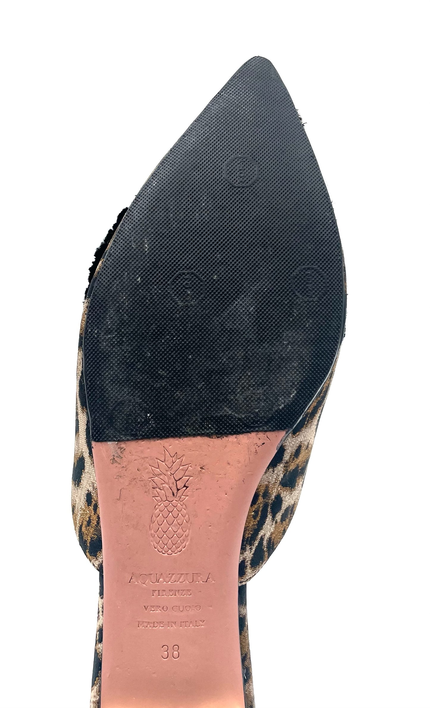 Aquazzura Pom Pom Leopard Print Slides Size 38