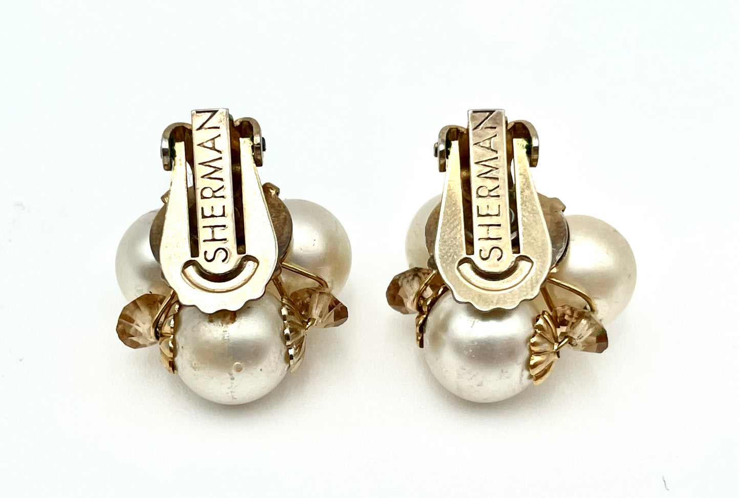 Vintage Sherman Faux Pearl Cluster Clip Earring