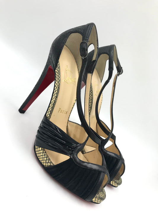 New Christian Louboutin & Gold Snakeskin Heels Size 37