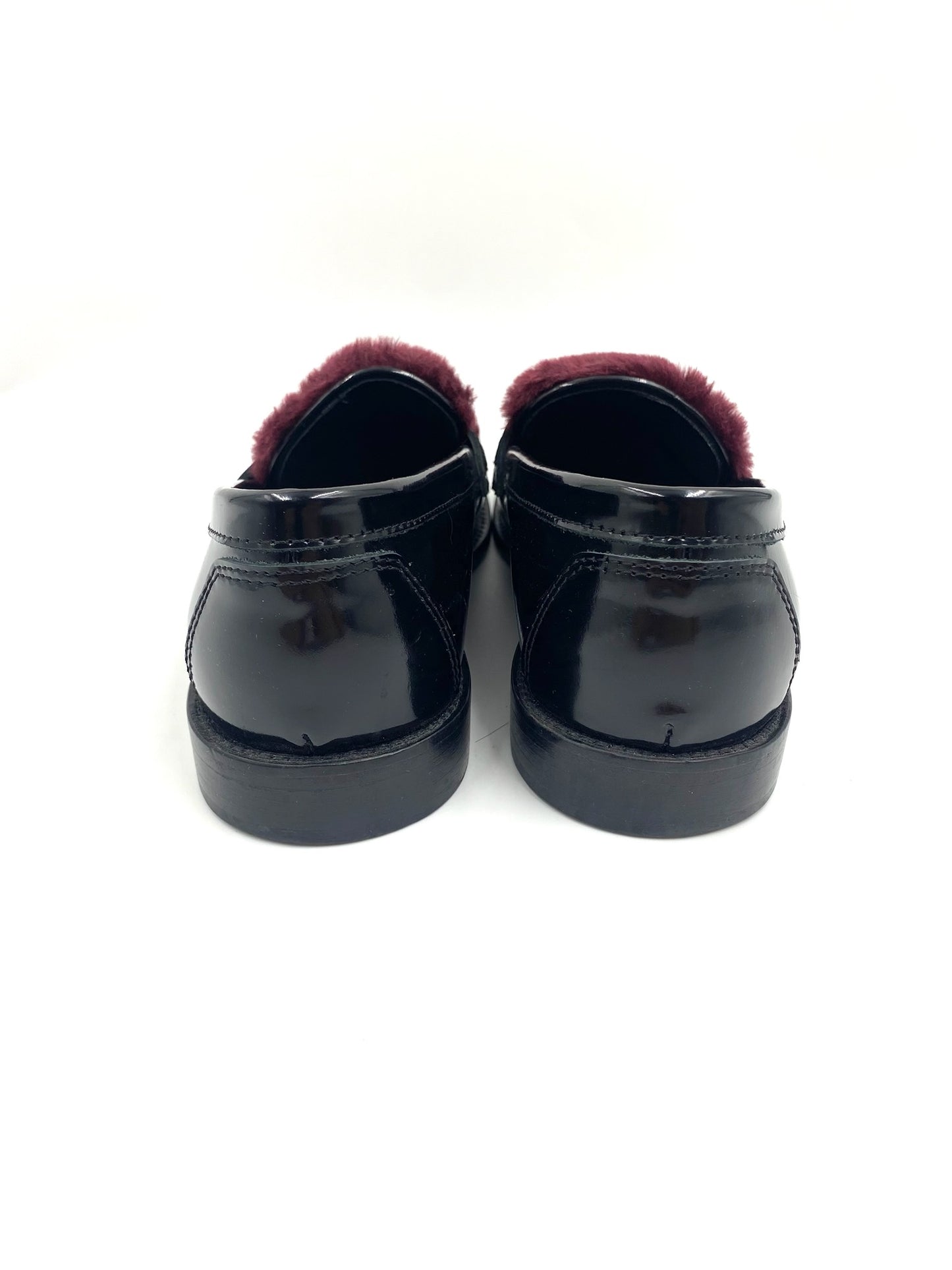 Joshua’s Black & Maroon Faux Fur Chunky Loafers Size 38