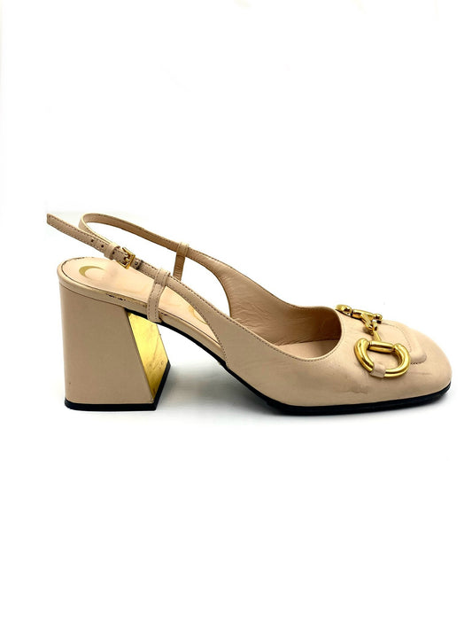 Gucci Biege Slingback Block Heels Size 39