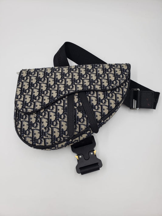 Christian Dior Blue Jacquard Oblique Saddle Crossbody Bag