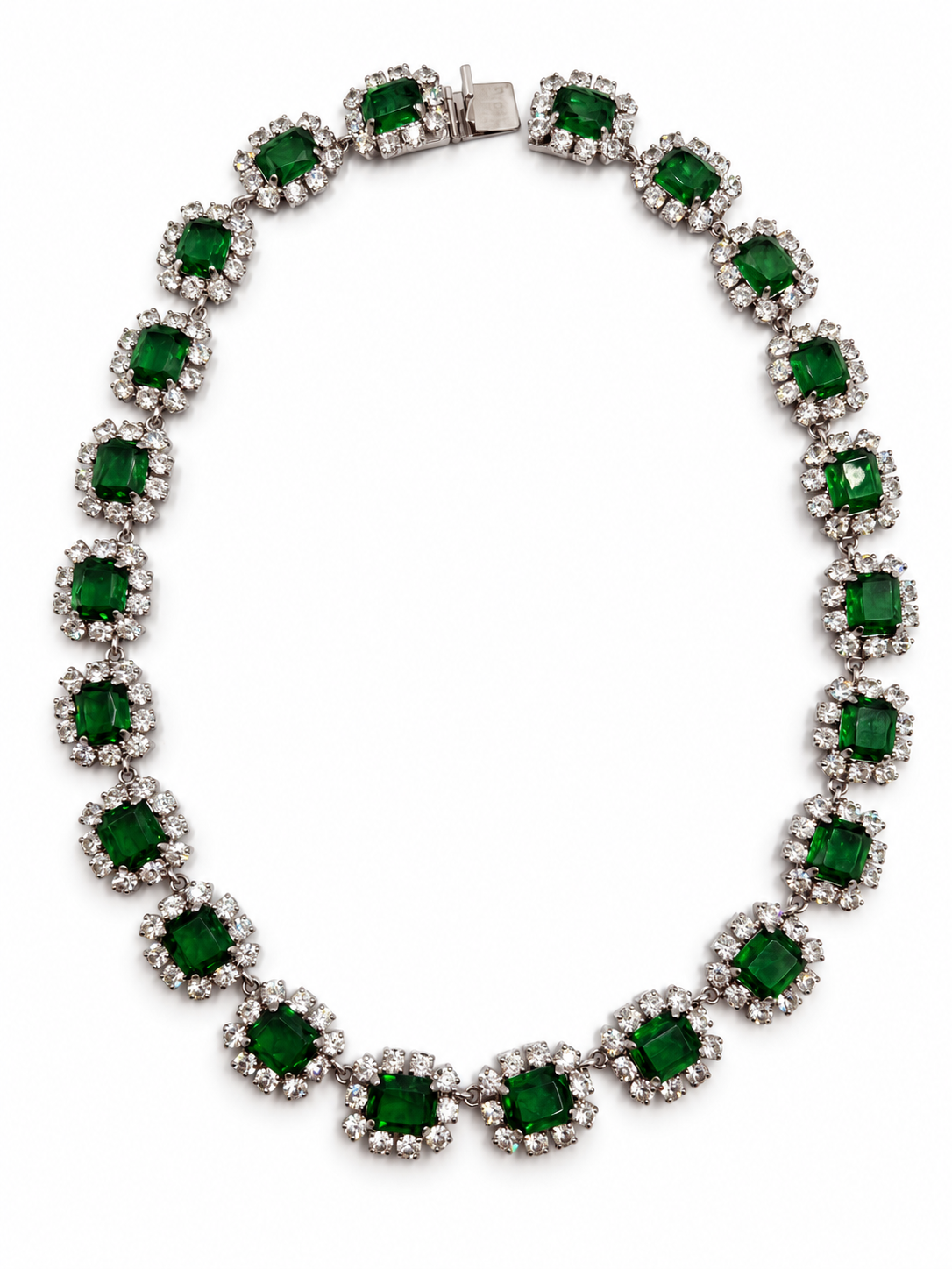 Rare Vintage 1973 Christian Dior Emerald Green & Glass Stone Necklace, Bracelet & Earring Set