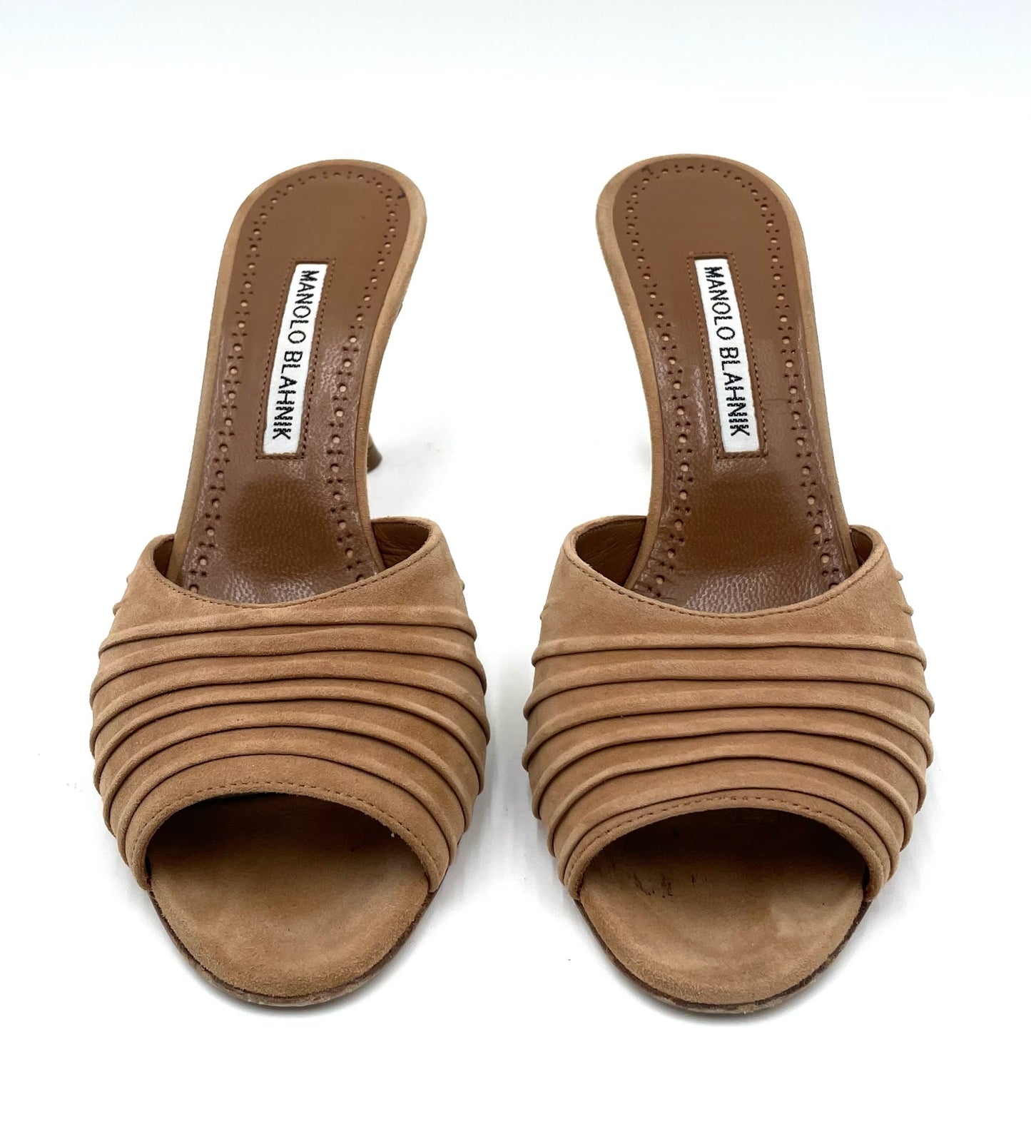 Manolo Blahnik Biege Ruched Open Toe Mule Size 37