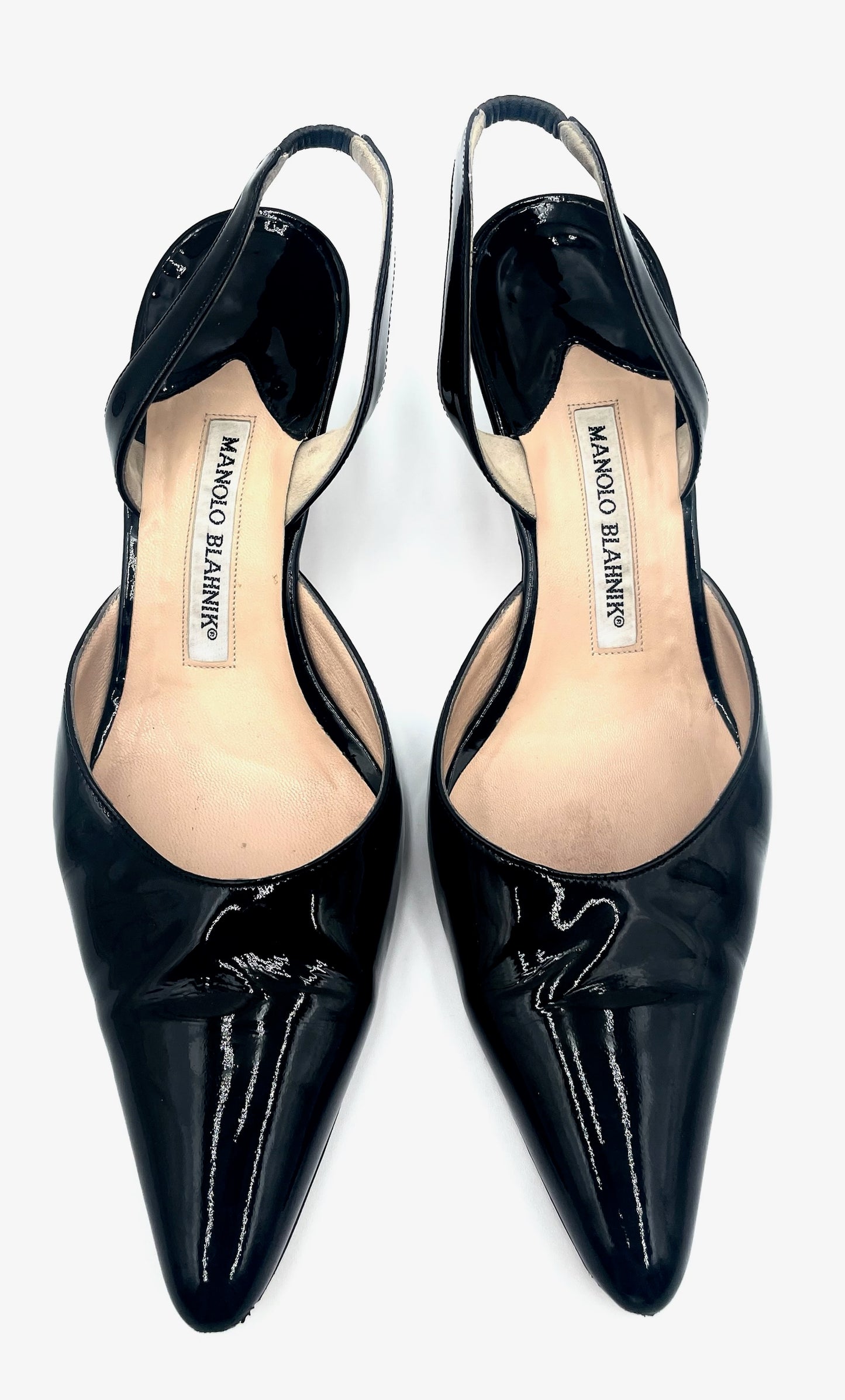 Manolo Blahnik Carolyn Black Patent Slingback Heels Size 38