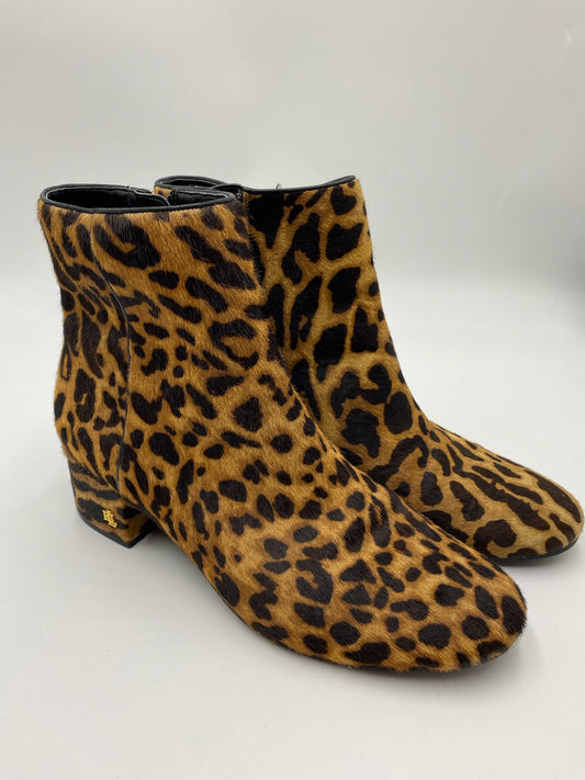 Ralph Lauren Leopard Print Mohair Ankle Boots Size 10B