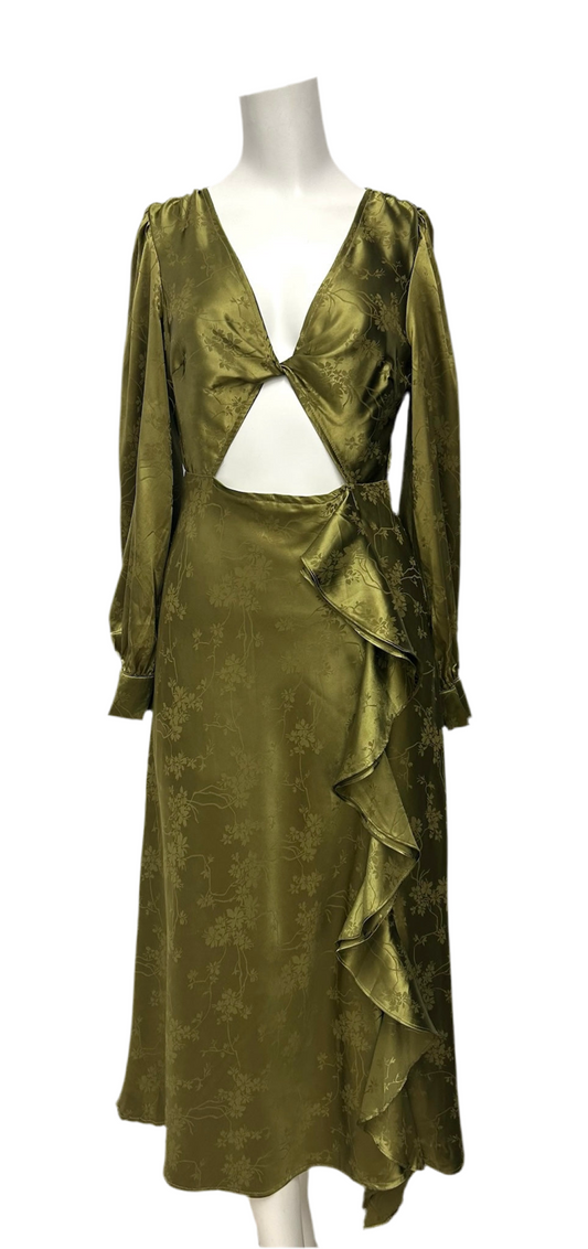 Li Le Green Long Sleeve Cut-Out Dress Size S