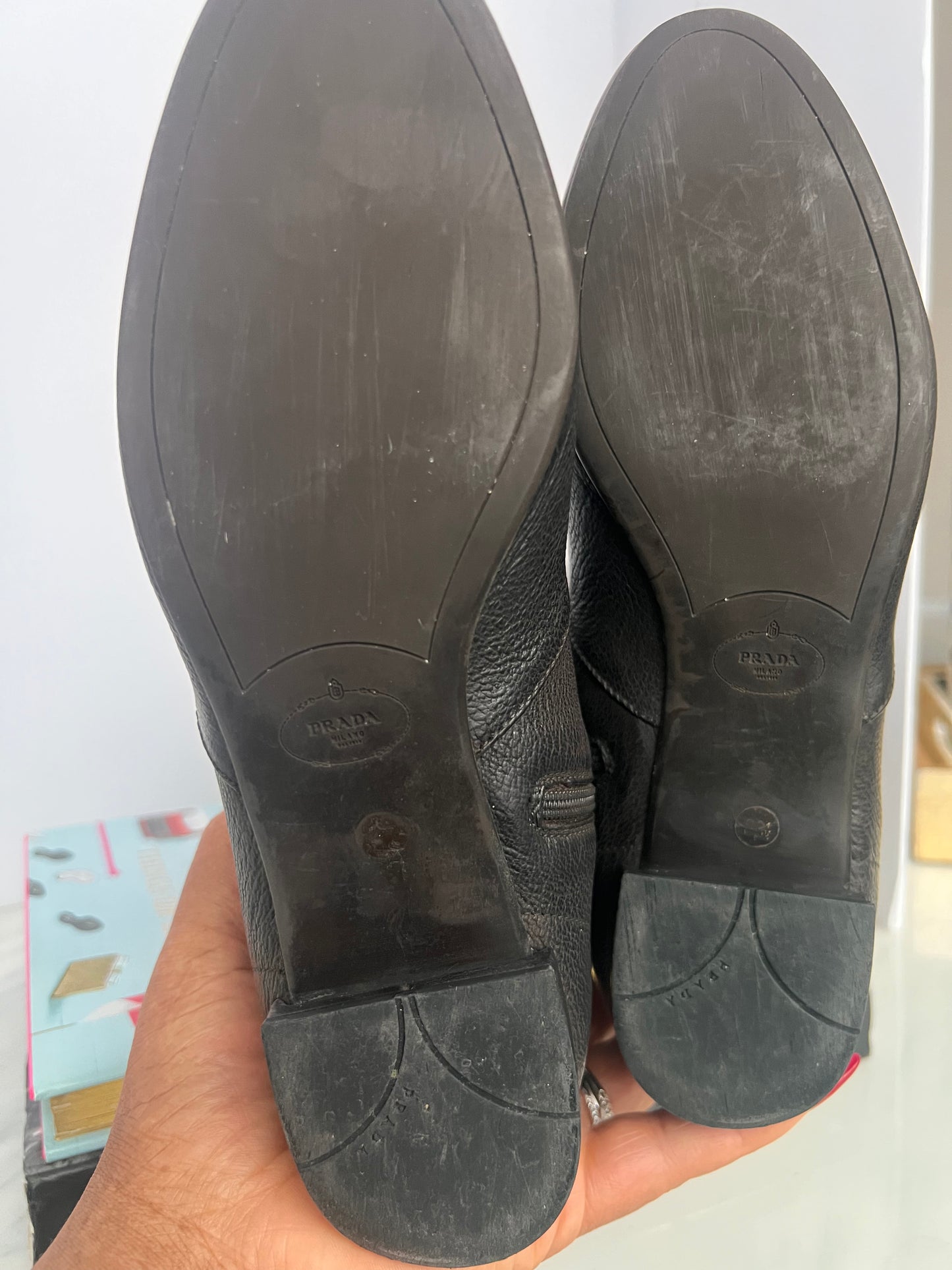 Prada Capra Antic Eban Brown Tall Leather Boots Size 38.5