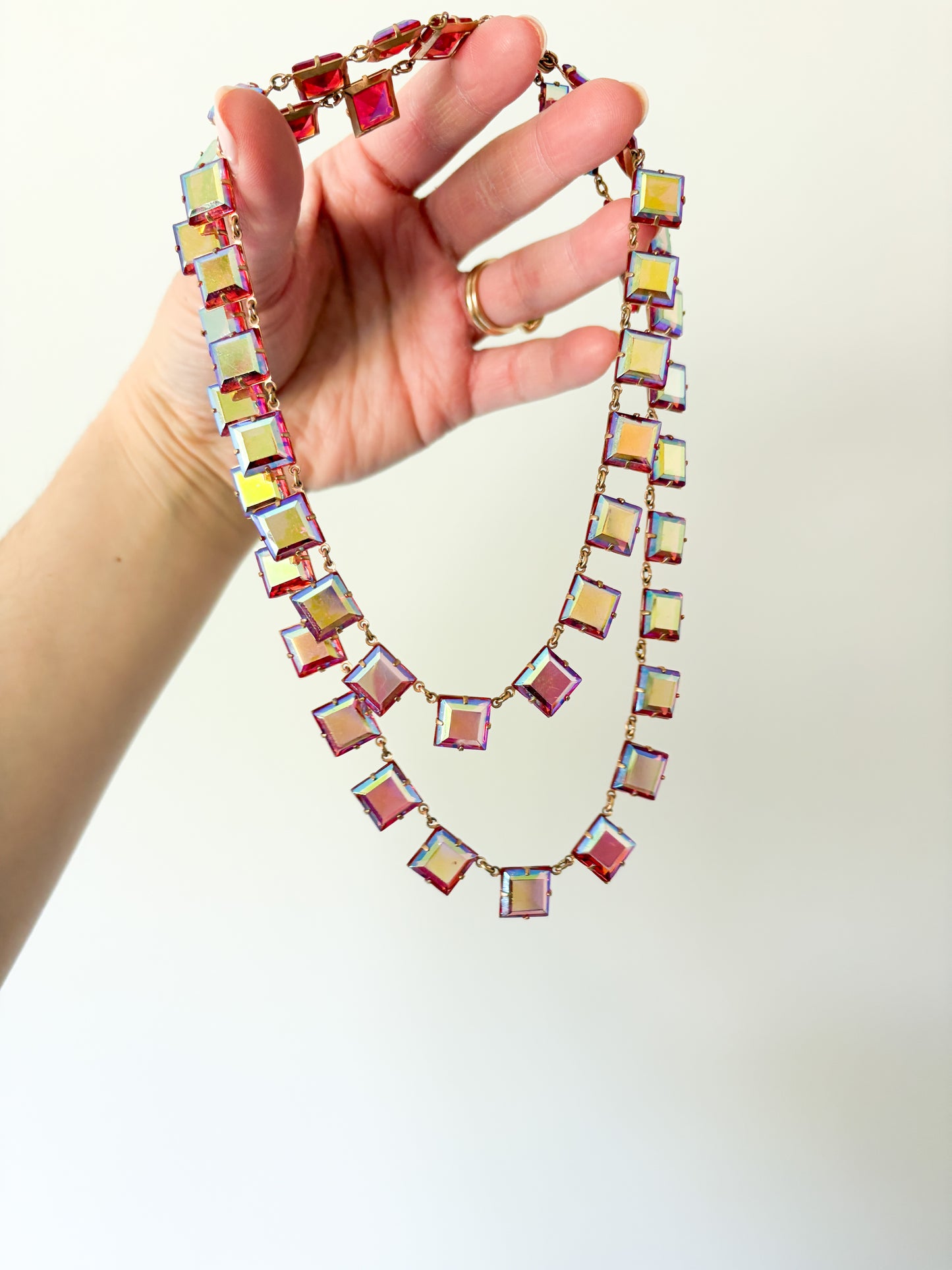 Vintage Double Strand Czech Glass Necklace