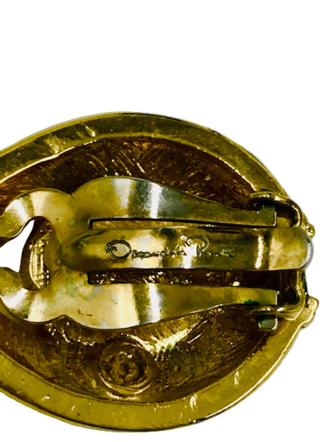 Oscar De La Renta Gold Plated Amethyst Tear Drop Clip Earrings