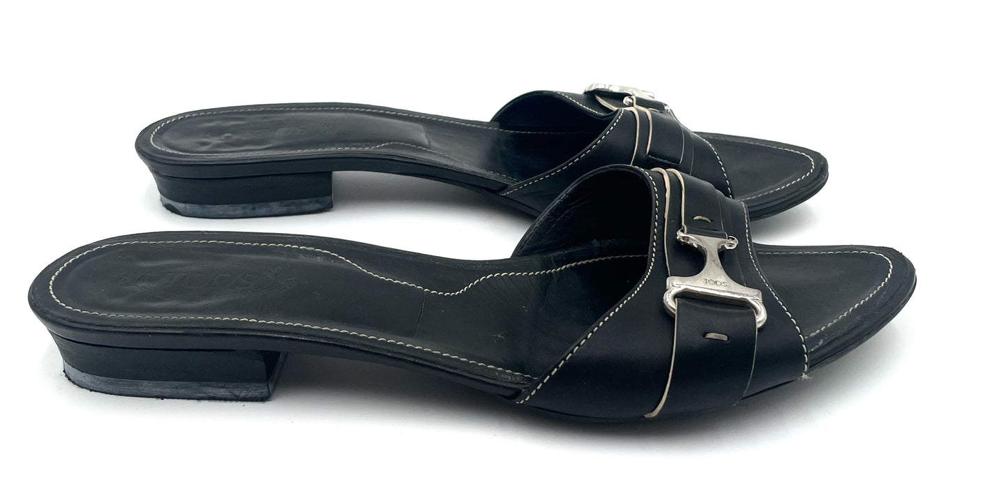 Tods Black Slides Size 39