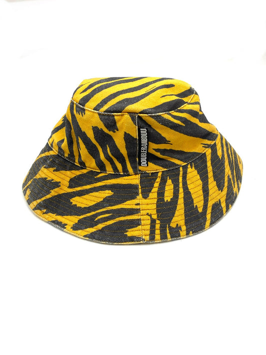 Double Rainbuu Yellow Animal Print Bucket Hat O/S