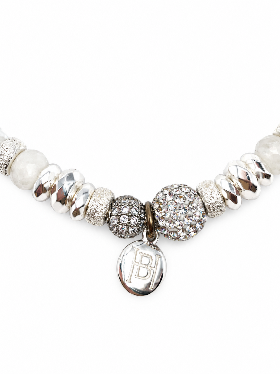 Hillberg & Berk White Crystal Beaded Sparkle Ball Necklace