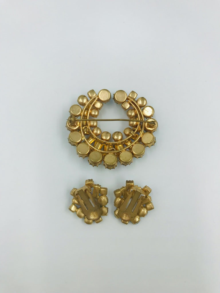 Vintage 1960s Aurora Borealis Brooch & Clip Earring Set