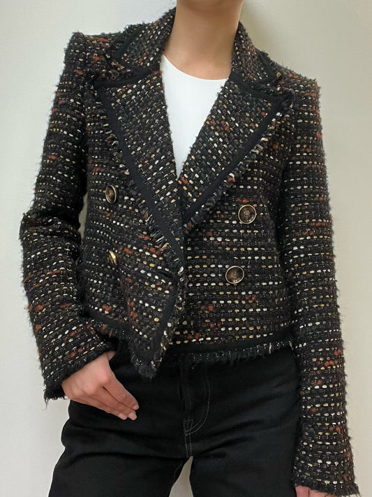 Veronica Beard Brown Multi-Color Tweed Crop Jacket Size 4