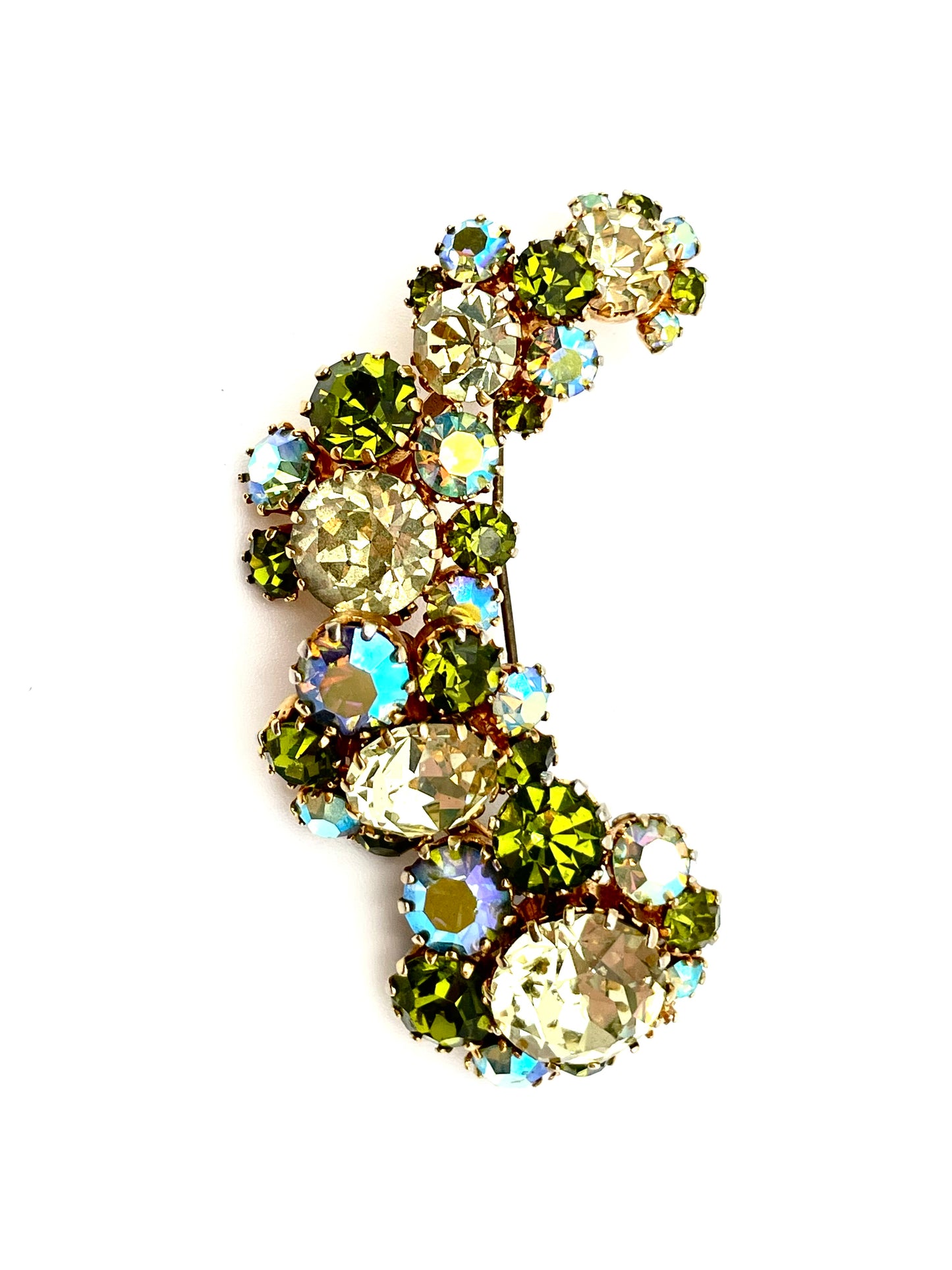 Vintage Austrian-Style Rhinestone Brooch – Green & AB Crystal