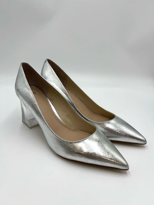 Marc Fisher Alibene Metallic Silver Leather Pump Size 10