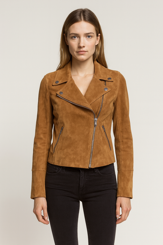 FOR ever B Young Suede Leather Moto Jacket Size 36