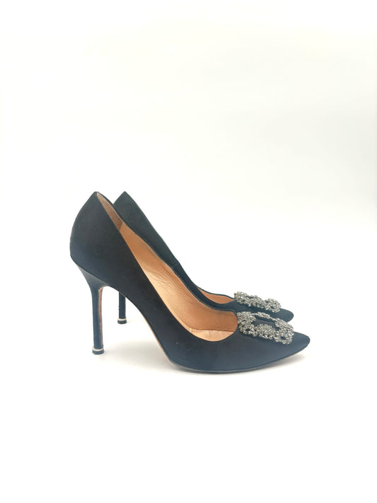 Manolo Blahnik Hangisi Black Satin Pumps Size 38