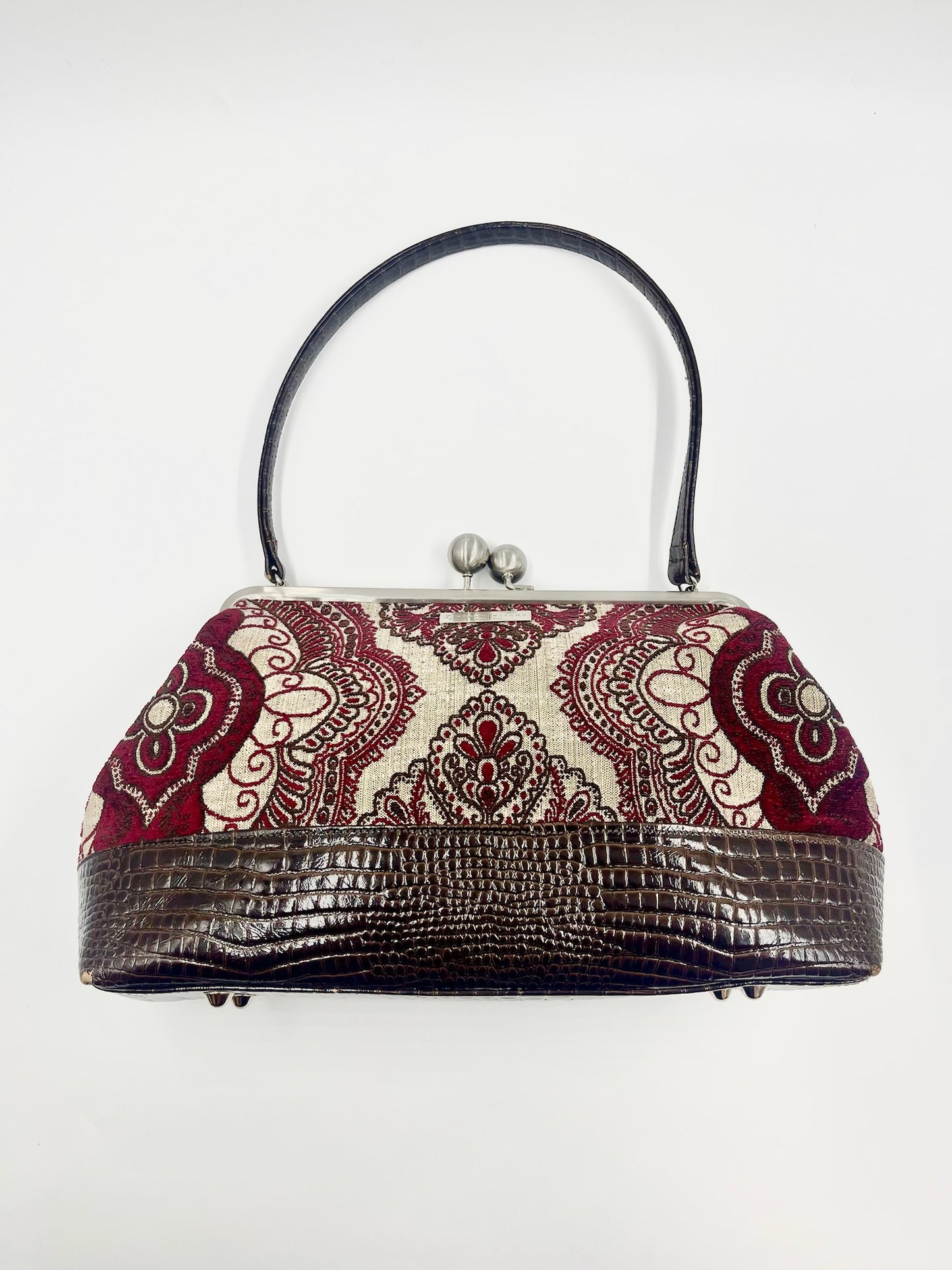 Karen Wilson Maroon Damask Kisslock Bag