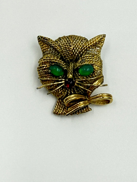 Rare Vintage Christian Dior X GROSSE 1963 Cat Kitten Emerald Eyes Ruby Mouth Openwork Brooch