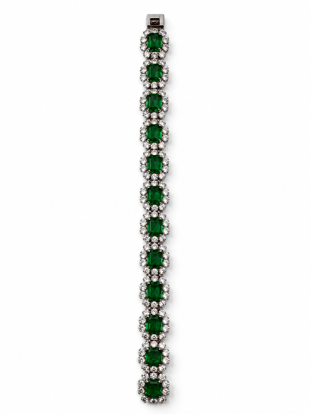 Rare Vintage 1973 Christian Dior Emerald Green & Glass Stone Necklace, Bracelet & Earring Set