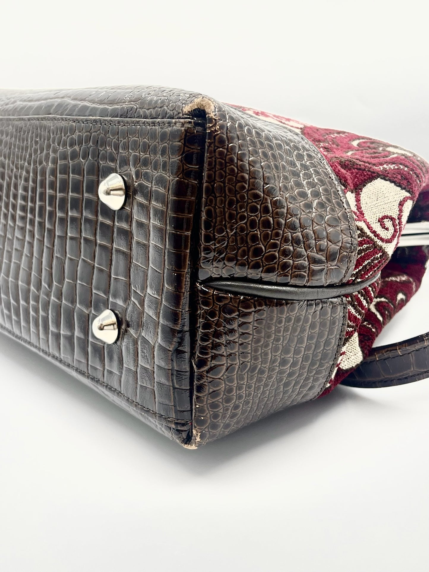 Karen Wilson Maroon Damask Kisslock Bag