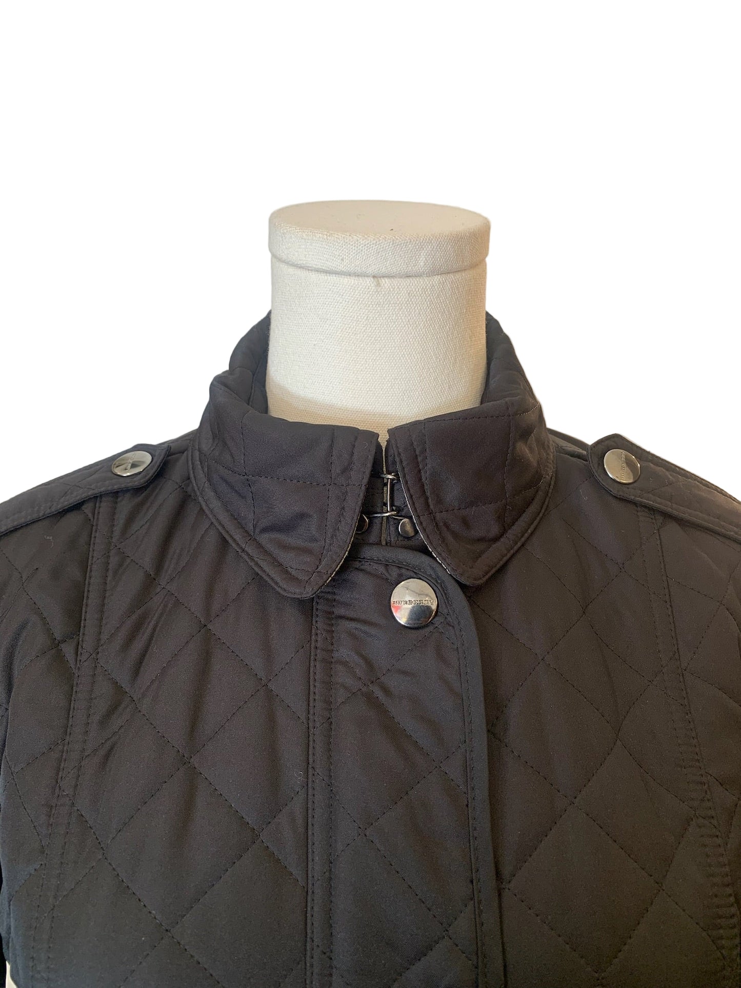 Burberry Black Quilted Belted Jacket Size S