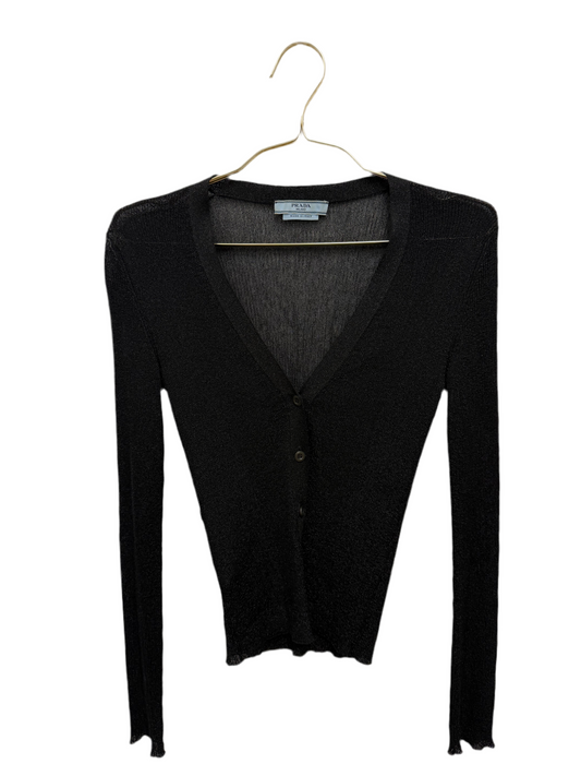 Prada Black Sheer Light Knit Cardigan Size 38