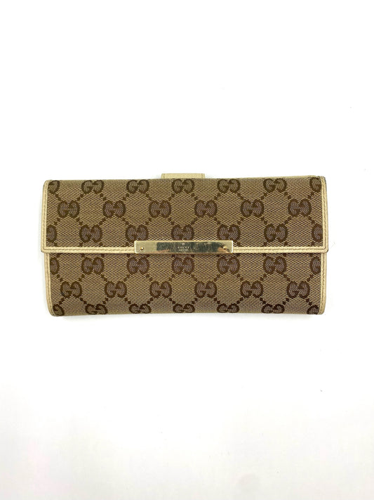 Gucci Brown Monogram Flap Wallet