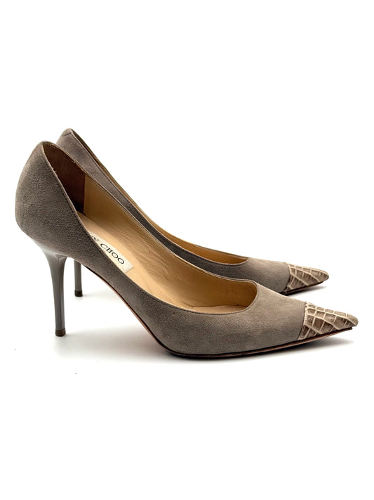Jimmy Choo Taupe Grey Cap Toe Suede Pump Size 38