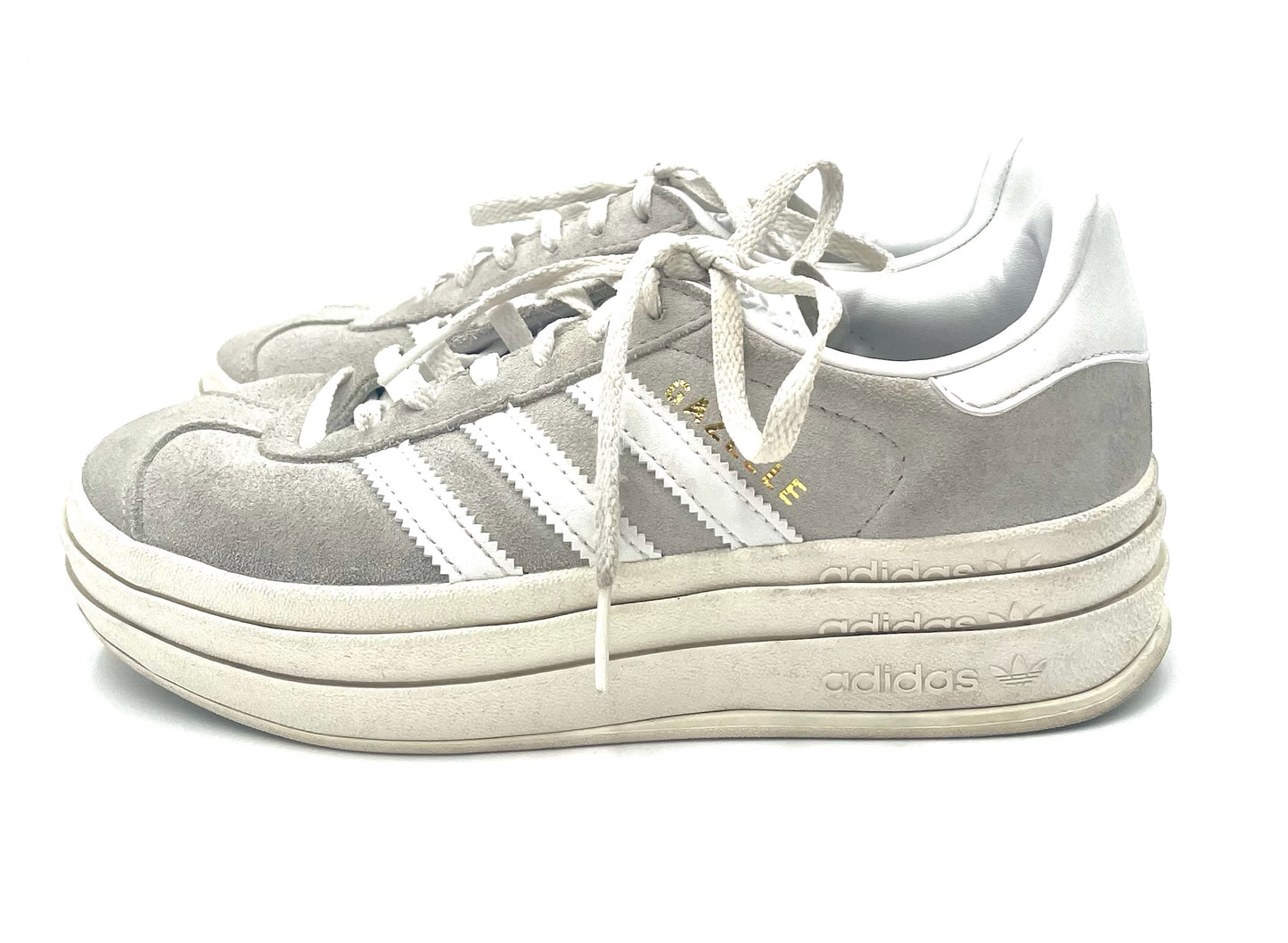 Adidas Bold Grey & White Stripe Sneakers Size 7.5